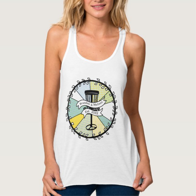 Disc Golf Personalized Couple Established Date   Tank Top (Front)