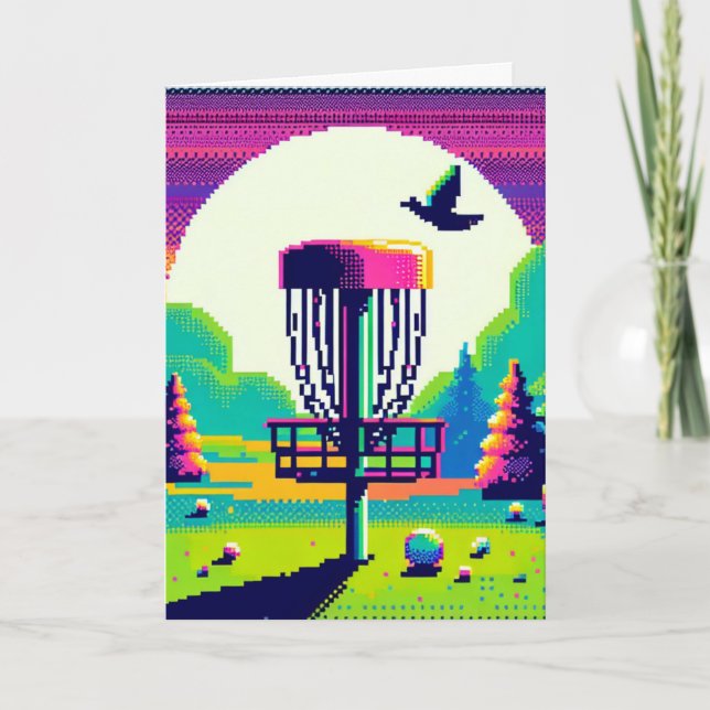Disc Golf Pin Pixel Art Birthday Card (Front)