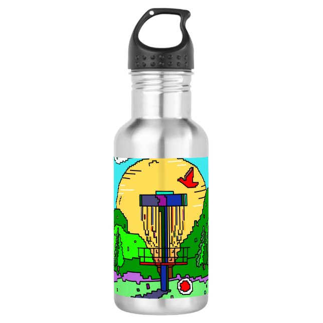 Disc Golf Pixel Art Stainless Steel Water Bottle (Front)