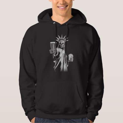 Disc Golf Player Gothic Skeleton Statue Of Liberty Hoodie