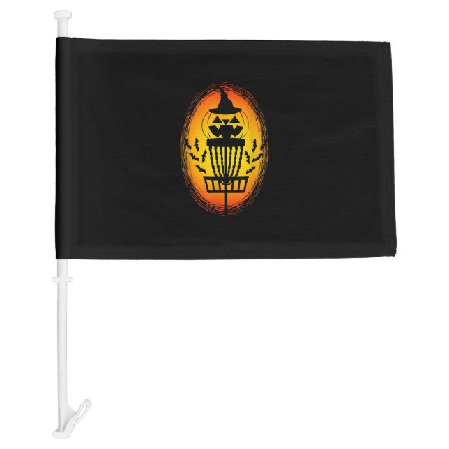 Disc Golf Player Jack-O-Lantern Halloween Pumpkin Car Flag (Front)