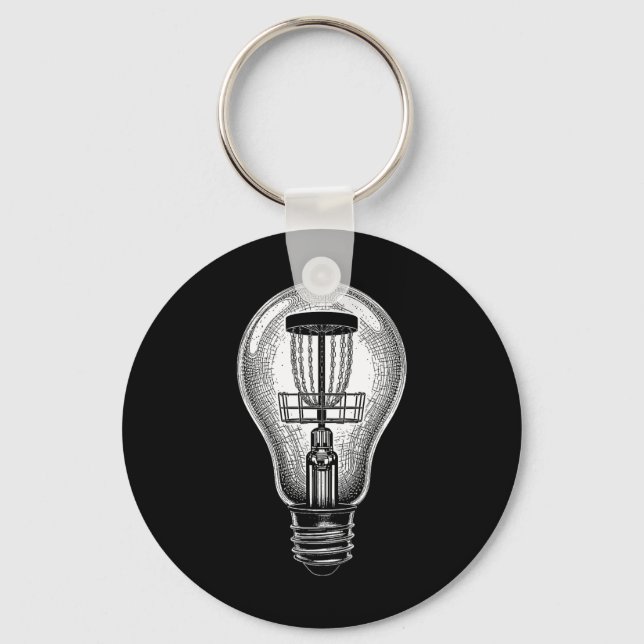 Disc Golf Player Light Bulb Sket Good Idea Golfer  Keychain (Front)