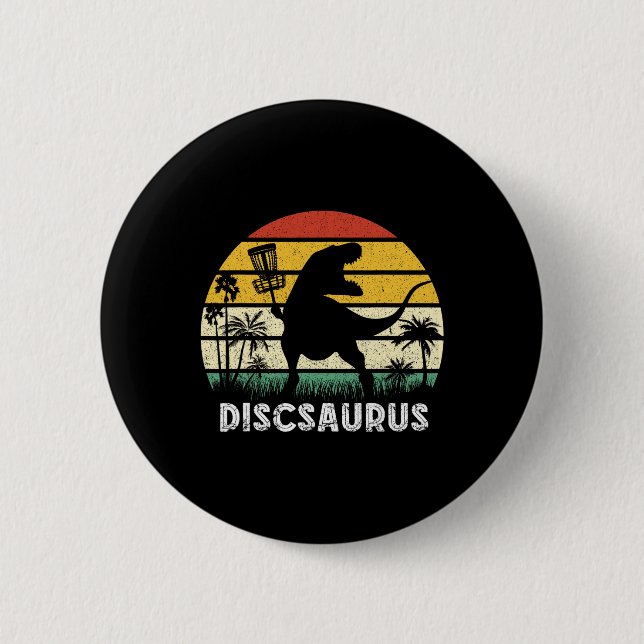 Disc Golf Retro Dinosaur Disc Golf Player Frolf Fl Button (Front)