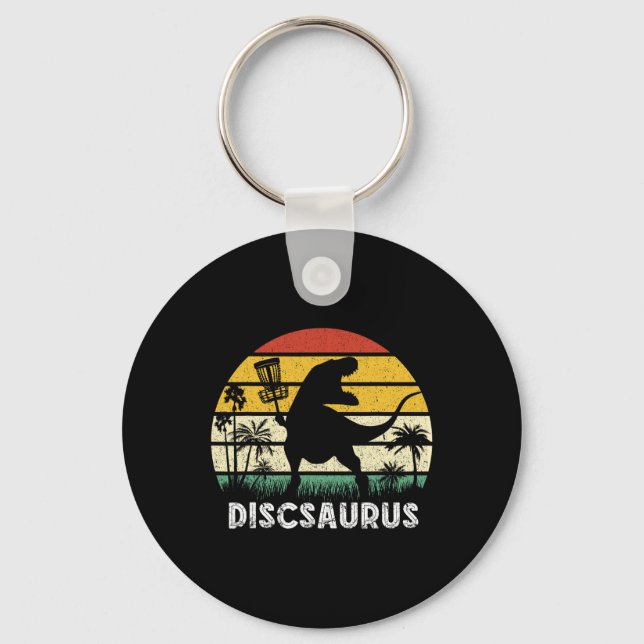 Disc Golf Retro Dinosaur Disc Golf Player Frolf Fl Keychain (Front)
