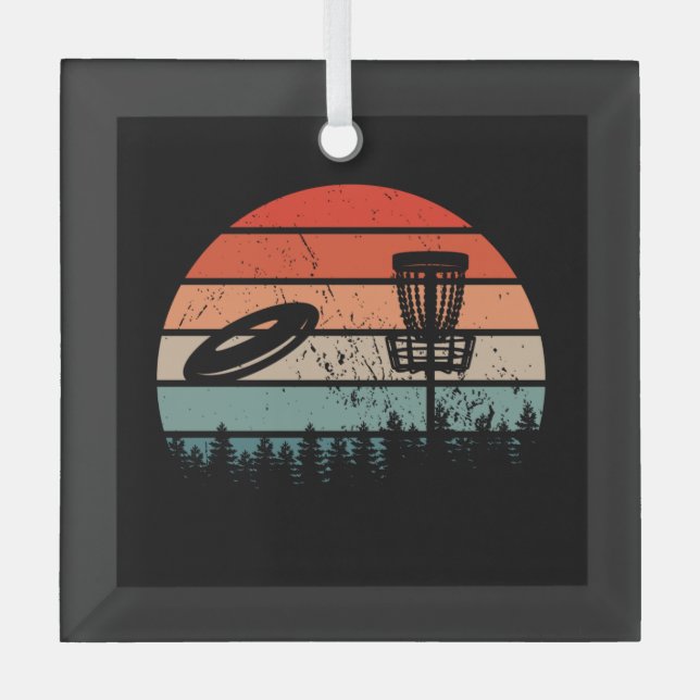 Disc Golf Retro Glass Ornament (Front)
