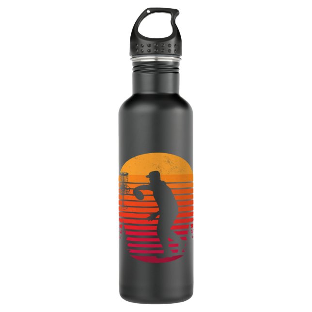 Disc golf retro theme artistic art work stainless steel water bottle (Front)
