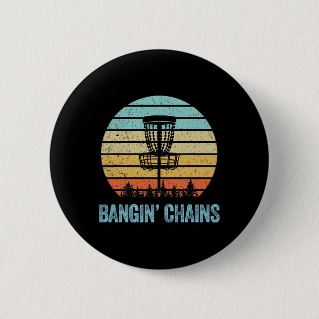 Disc Golf Shirt Funny Nging Chains Retro Disc Golf Button (Front)