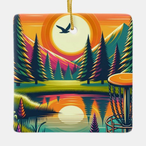  Disc Golf Sunset and Trees Merry Disc_Mas Ceramic Ornament