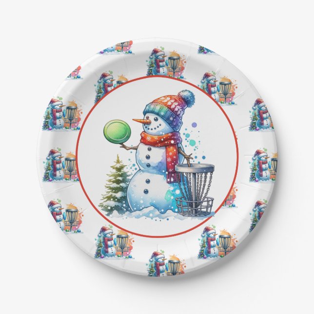 Disc Golf Themed Christmas Party Paper Plates (Front)