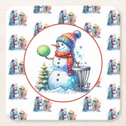 Disc Golf Themed Christmas Party Square Paper Coaster