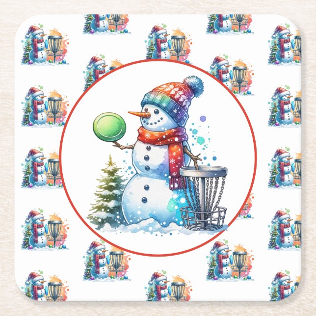 Disc Golf Themed Christmas Party Square Paper Coaster (Front)