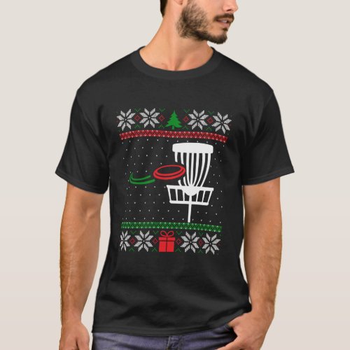 Disc Golf Ugly Christmas Frisbee Golf Basket And D T_Shirt