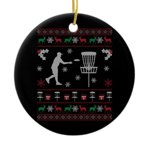 Disc Golf Ugly Christmas Sweater Gift for Disc Ceramic Ornament