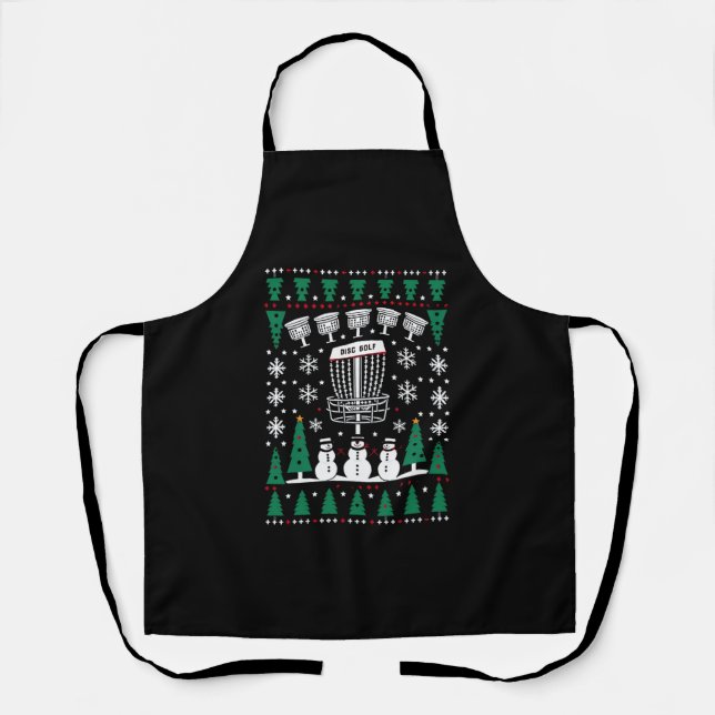 Disc Golf Ugly Christmas Sweater Pajama Gifts Apron (Front)