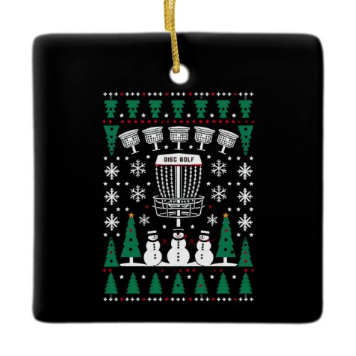Disc Golf Ugly Christmas Sweater Pajama Gifts Ceramic Ornament