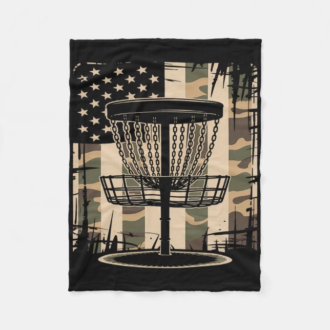 Disc Golf Usa Camo Flag - Patriotic Frolf Player _ Fleece Blanket (Front)