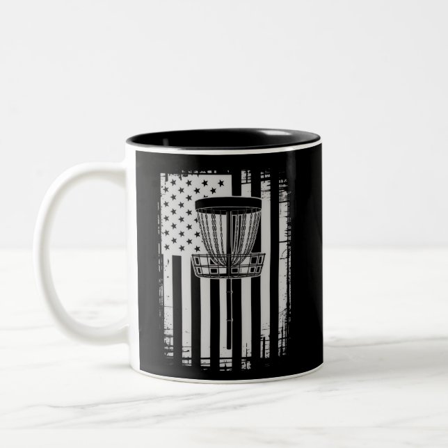 Disc Golf USA Flag Golfer Golfing Sport Lover Two-Tone Coffee Mug (Left)