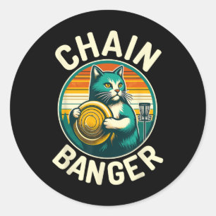 Disc Golfer Cat Chain Banger Disc Golf Player  Classic Round Sticker