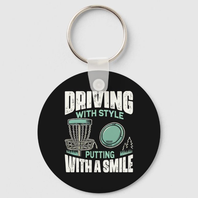 Disc Golfer Driving With Style Disc Golf  Keychain (Front)