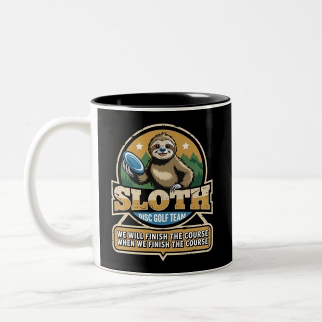 Disc Golfer Funny Sloth Disc Golf Player Golfer Two-Tone Coffee Mug (Left)