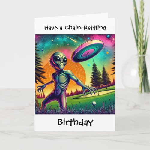 Disc Golfing Alien Funny Pun Birthday Card
