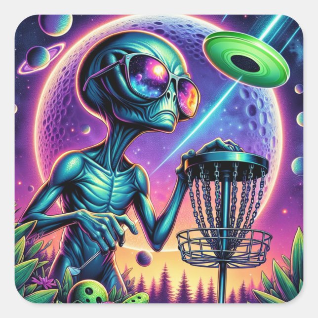 Disc Golfing Alien   Square Sticker (Front)