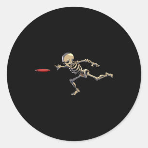 Disc Golfing Skeleton Halloween Men Disc Golf Hall Classic Round Sticker