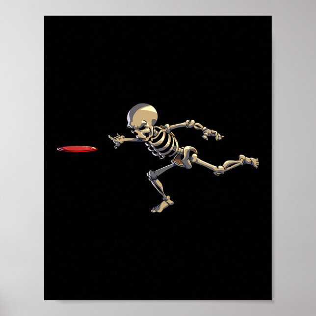 Disc Golfing Skeleton Halloween Men Disc Golf Hall Poster (Front)