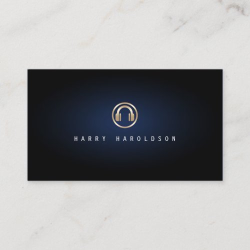 Disc Jockey Elegant Gold Music Note Icon Blue Glow Business Card