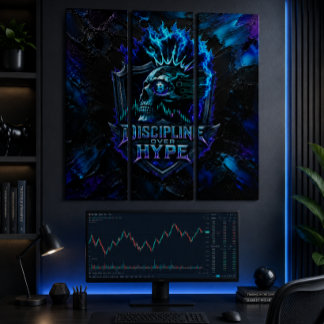 Discipline Over Hype Bitcoin Blue Brushstroke  Triptych
