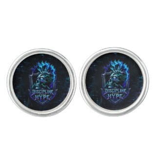 Discipline Over Hype Bitcoin Blue Cyber Grunge  Cufflinks