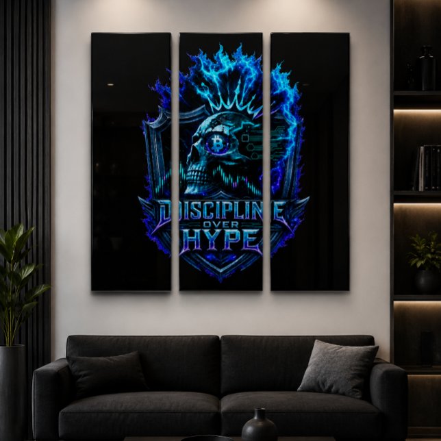 Discipline Over Hype Bitcoin Crypto Mindset Design Triptych (Product image shown for illustration purposes only.)