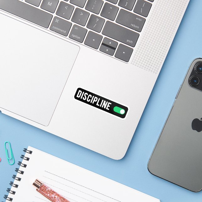 Discipline Over Motivation Fitness & Gym Sticker (Laptop w/ iPhone)