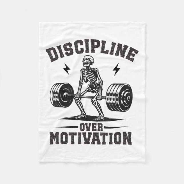 Discipline Over Motivation Gym Motivational Traini Fleece Blanket (Front)
