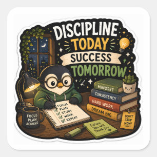 Discipline Today, Success Tomorrow – Study Penguin Square Sticker