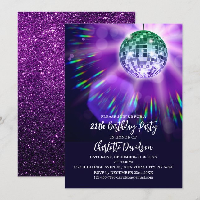 Disco 21th Birthday Party Invitation (Front/Back)