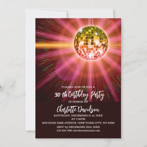 Disco 30 th Birthday Party Invitation