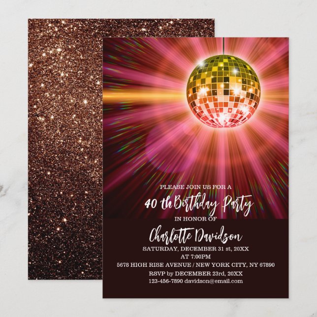 Disco 40th Birthday Party Invitation (Front/Back)