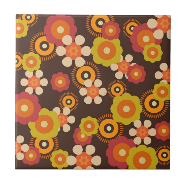 Disco 70s 60s Retro Flowers Pop Culture Ceramic Tile (Front)