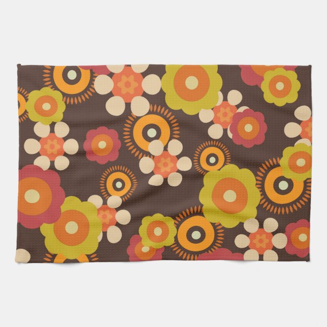 Disco 70s 60s Retro Flowers Pop Culture Kitchen Towel (Horizontal)
