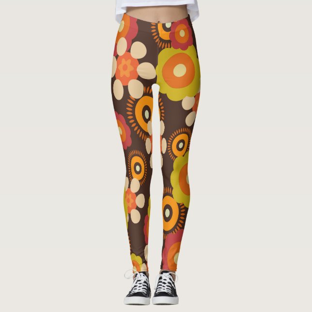 Disco 70s 60s Retro Flowers Pop Culture Leggings (Front)