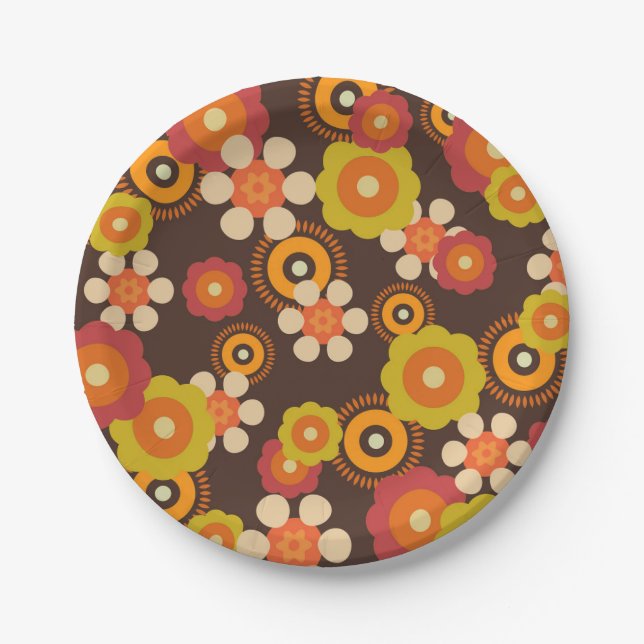 Disco 70s 60s Retro Flowers Pop Culture Paper Plates (Front)