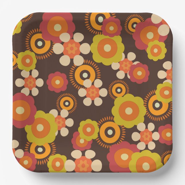 Disco 70s 60s Retro Flowers Pop Culture Paper Plates (Front)