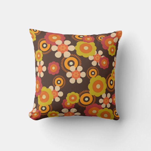 Disco 70s 60s Retro Flowers Pop Culture Throw Pillow (Front)