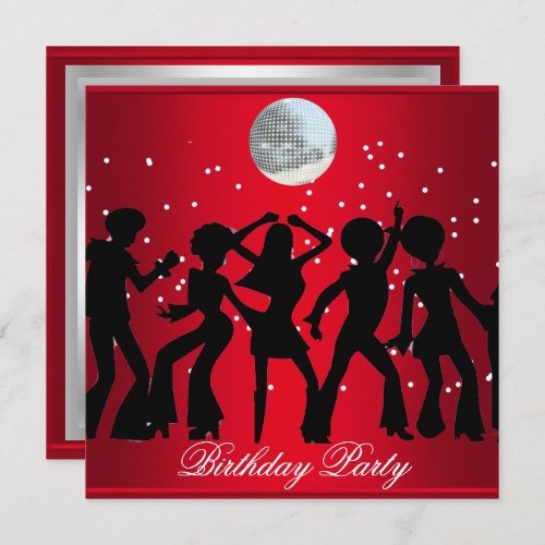 Disco 70s Birthday Party Invitation Red