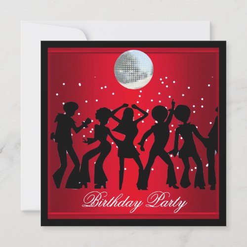 Disco 70s Birthday Party Red retro 2 Invitation