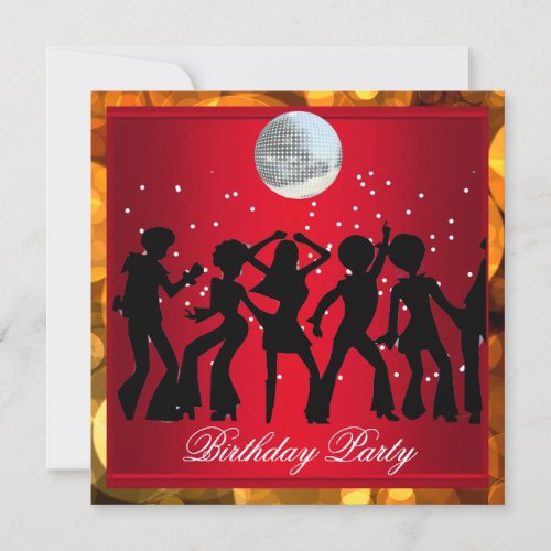 Disco 70s Birthday Party Red retro 3 Invitation