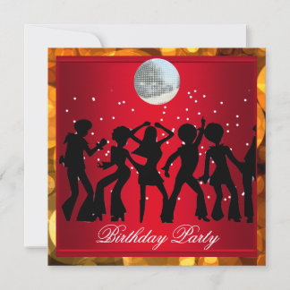 Disco 70's Birthday Party Red retro 3 Invitation