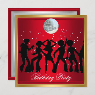 Disco 70's Birthday Party Red retro invitation