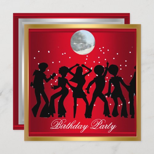 Disco 70s Birthday Party Red retro invitation